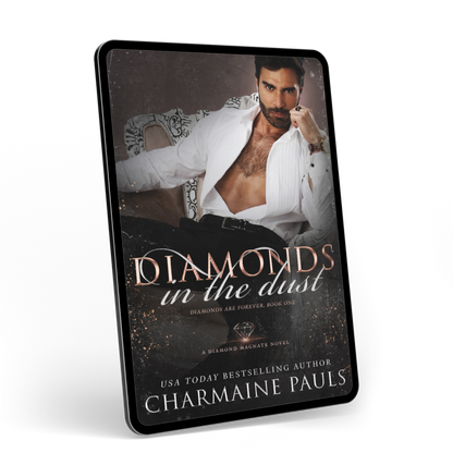E-book of 'Diamonds in the Dust' by Charmaine Pauls featuring a man with an unbuttoned white dress shirt.